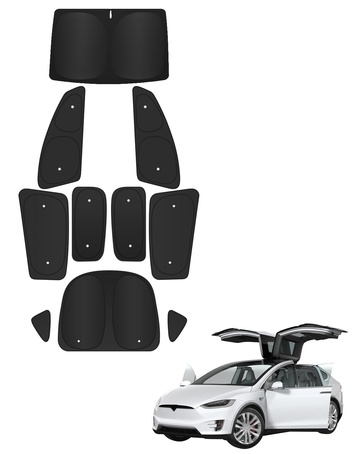 10-PCS Windshield Sunshade for Tesla Model X (2016-2024), Front & Rear Side Window Privacy, Sun Shade Cover, Sun Visor, Thermal Insulated Model X Accessories