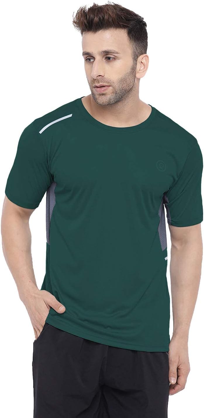 Men Polyester Solid Quick Dry Sports Gym T-Shirt Breathable Moisture-Wicking Half Sleeve Round Crew Neck Regular Fit Active Wear for Running and Training