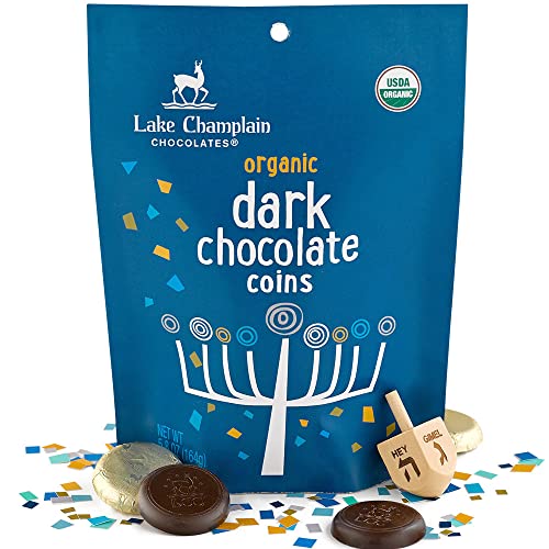 LAKE CHAMPLAIN CHOCOLATES Organic Hanukkah Dark Chocolate Coin Bag, 5.8 OZ