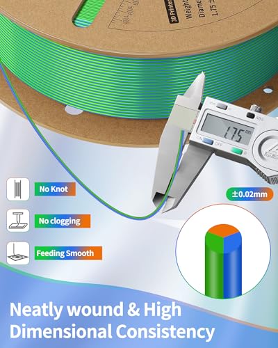 Image of LANDU Silk Tri-Color PLA Filament 1.75mm 1Kg, Triple Color Silk PLA Filament, Silk Rainbow PLA Filament, Neatly Wound 3D Printer Filament, 3 In 1 Multi Color Filament + /-0.02mm, Silk Blue Green Orange