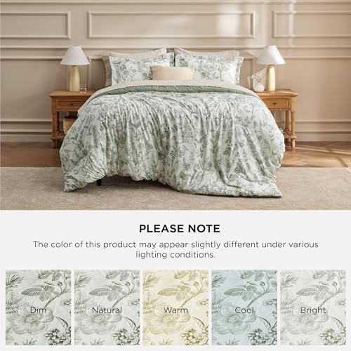 Image of Bedsure Comforter Set Queen Size - Cute Floral Bedding Comforter Set, 3 Pieces, 1 Soft Reversible Desert Sage Sketch Flowers Comforter and 2 Pillow Shams