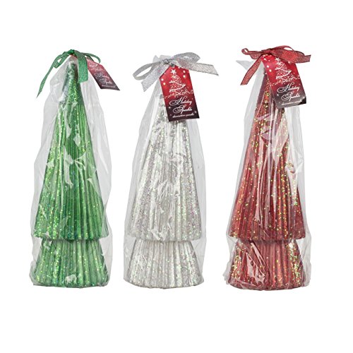 DecoGlow Set of 3 Sparkle Christmas Tree Holiday Candles, 8.5