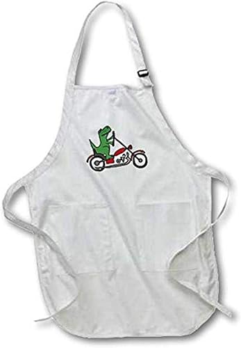 3dRose Fun Green T-rex Dinosaur Riding A Red Motorcycle - Delantal de longitud media, 22.0in x 24.0in, con bolsillos (abr_201819_2)