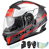 OUMURS Modular Motorcycle Helmets Full Face Flip up Street Bike Motorcycle Helmet for Unisex Adult Rocket Red - L