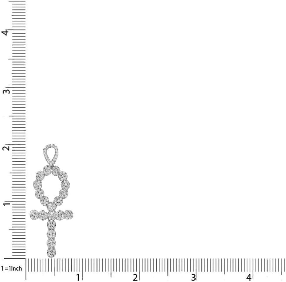 Real Sterling Silver VVS1/D 1.50 Cwt. Simulated Diamonds 14K Gold Finish Egyptian Flower Cluster Ankh Cross Charm Pendant 2.00 Inch Free Chain Neckless