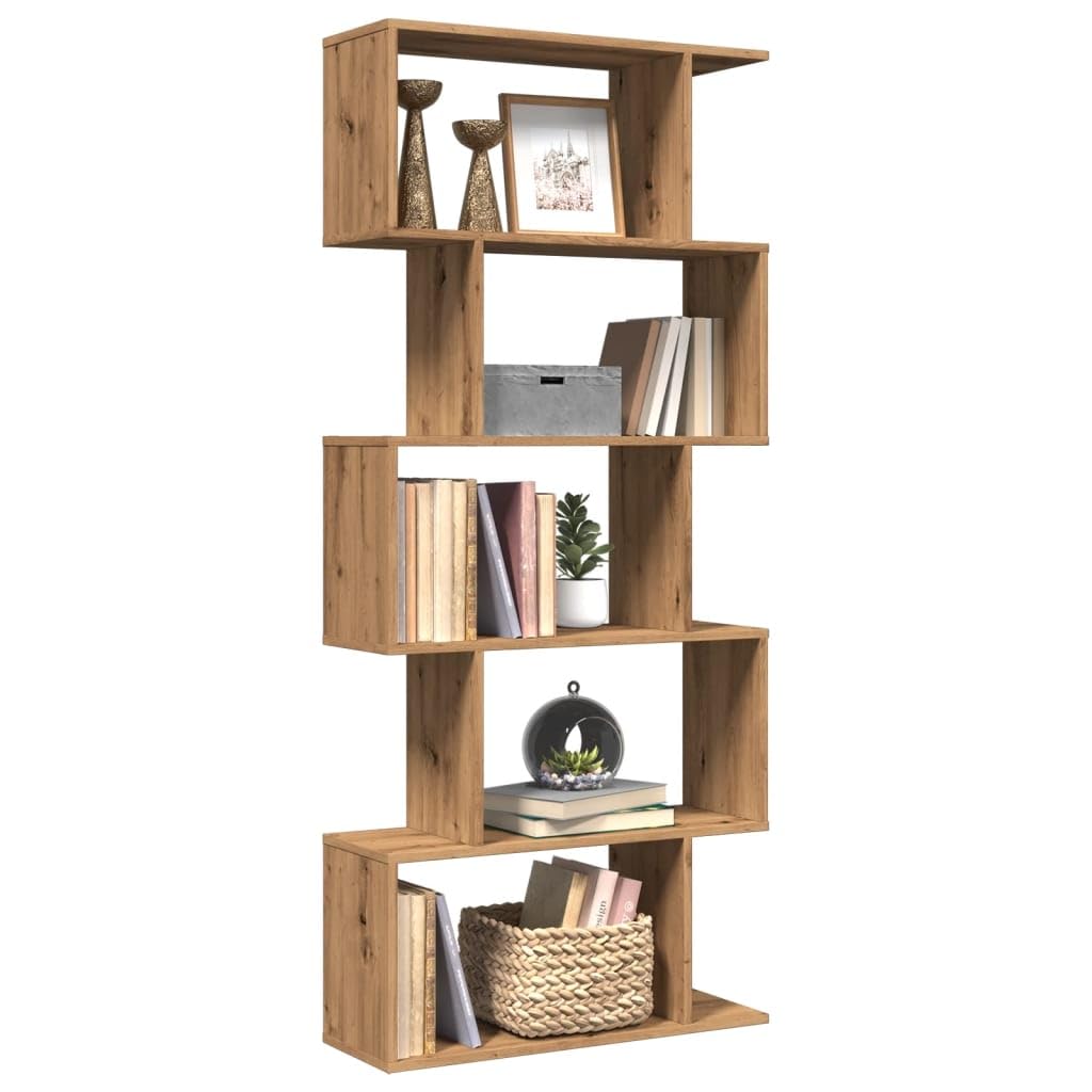 Scaffale divisorio a 5 ripiani, in rovere Artisan, 70 x 24 x 161 cm, robusto materiale in legno, versatile, per soggiorno, ufficio, camera da letto o corridoio, con molto spazio e superficie
