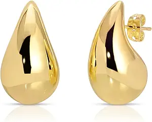 Small Teardrop Gold Chunky Earrings for Women,Thick Gold Plated Hoop Hypoallergenic Water Drop Earring Dupes for Women 18MM