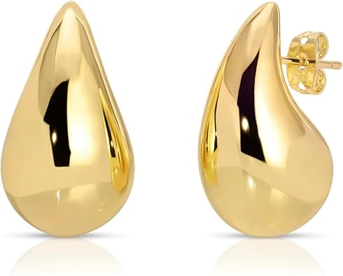 Small Teardrop Gold Chunky Earrings for Women,Thick Gold Plated Hoop Hypoallergenic Water Drop Earring Dupes for Women 18MM
