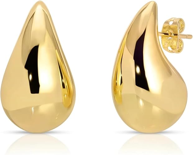 Small Teardrop Gold Chunky Earrings for Women,Thick Gold Plated Hoop Hypoallergenic Water Drop Earring Dupes for Women 18MM