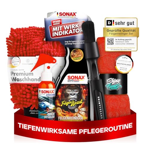 Felgenpflege Set: SONAX FelgenBeast SonderEdition (500ml) Premium Felgenreiniger + Ceramic Quick Detailer + Zubehör - Für eine schonende & gründliche Reinigung für Alufelgen & Stahlfelgen | 5-teilig