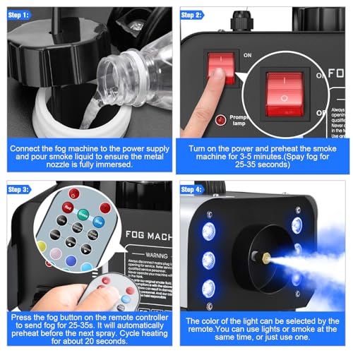 Image of 1200W Fog Machine Outdoor Indoor, 6000CFM Smoke Machine with LED Lights, Fog Machine Halloween with Wireless Remote & Auto, Fogger Machine for Wedding Party Stage Events，2 PACK
