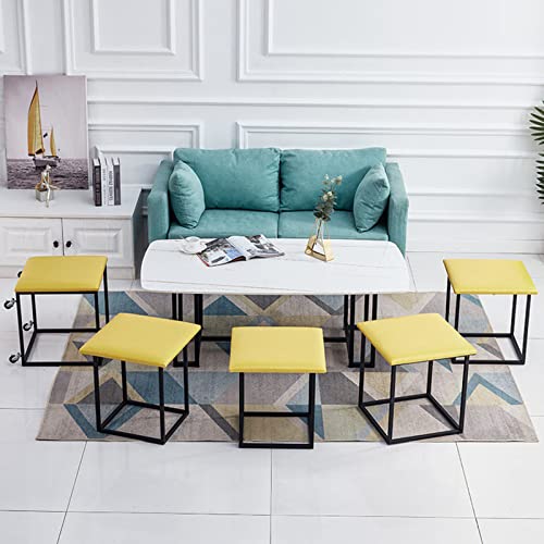 Chaise tabouret empilable 5 en 1 pouf cube modulable en cuir salon compact - 2
