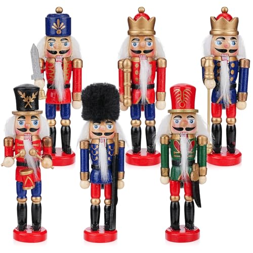 Yirochan 6 Stück Weihnachts Nussknacker Figur, 13 cm hölzerne...