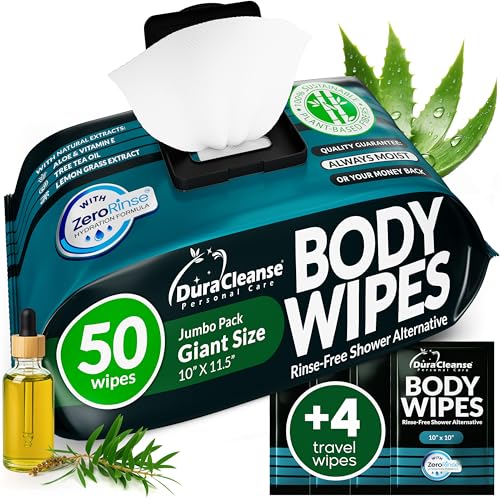 XL Body Wipes for Men - 50 No Rinse Shower Sheets...