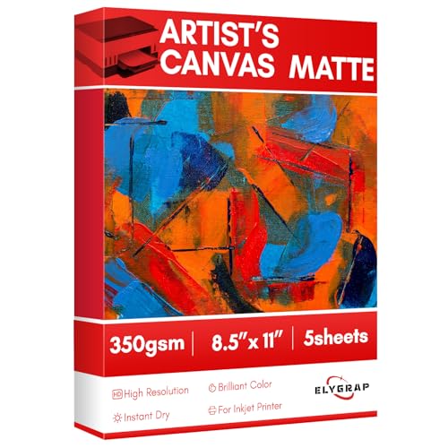 Elygrap 350g Premium Printable Cotton Fabric Sheets for Inkjet Printer - 8.5x11 Inch 5 Sheets Sample Package 100% Real Cotton Canvas with Matte Finish for Photo Printing Craft Projects (5)