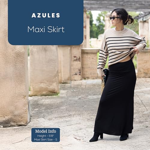 Azules Women's Maxi Skirt: Elegant, Soft, Stretchy Flowy Rayon Boho, High Waist Fold Over – Versatile for Any Occasion.2