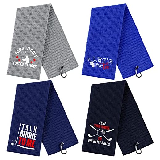 4 Pcs Funny Golf Towel Embroidered Golf Towels for Golf Bags with Clip Golf Gifts for Men Women Birthday Gifts for Golf Fan, Retirement Gift 24 x 16 Inch (Novel Style)