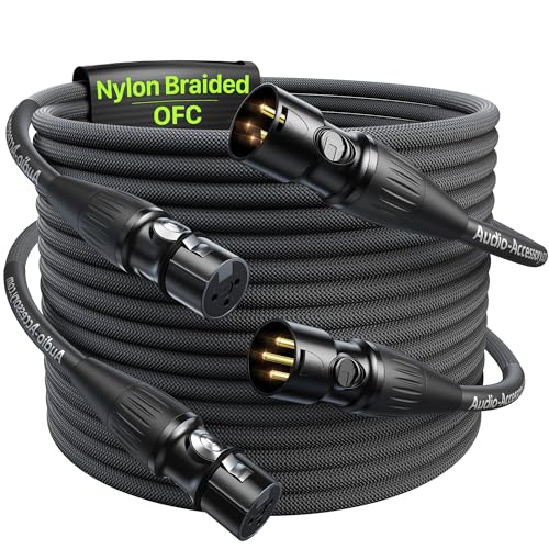 XLR Cables 20ft 2 Pack, Gold-Plated Neutrik REAN Connectors, Kevlar-Reinforced Nylon Braided Microphone Cable, 99.99% 21AWG OFC, Shielded and Balanced Male to Female Mic Cord for Studio, Live, Podcast