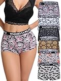 Morvia 6 Pack Gothic Halloween Print Boyshorts, High Waist Variety Underwear with Elastic Band, Skull Rose Stars Pattern, Multicolor 1, XXL