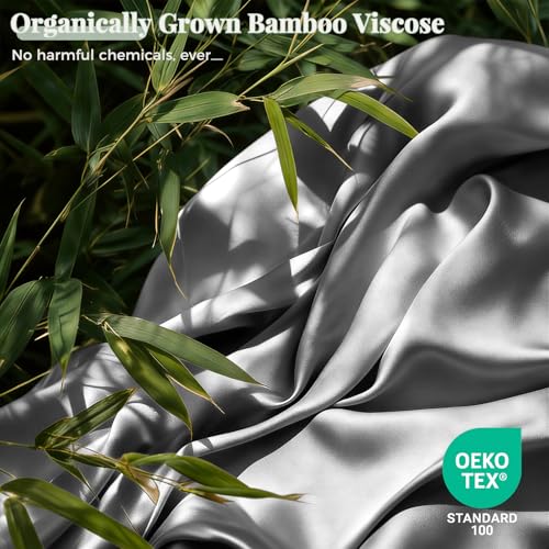 ANSSO Viscose Derived from Bamboo Sheets Queen Size, 400 TC Luxury Silky Bedding Sheets with 16" Deep Pocket,Ultra Breathable Cooling Bed Sheets for Hot Sleepers-4 Piece Set (Grey) - image 2