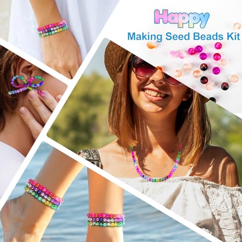 Image of XSEINO About 1200pcs 6mm Crack Glass Beads Bracelet Making Kit,24 Assorted Colors Crack Blush Pink Series Crystal Glass Bead for Bracelet Jewelry Making,DIY Crafts,Friendship Bracelets