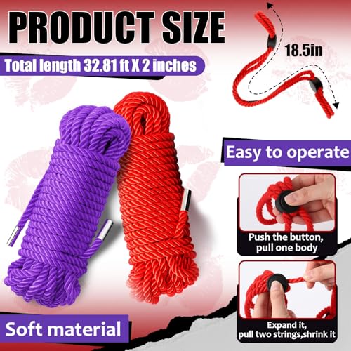Image of Tisancy 4 Pcs Multifunctional Craft Cord Kit with 2 Soft Silk Macrame Cords and 2 Adjustable Nylon Bracelets, 32.81 ft Twisted Trim Cord for DIY Crafts and Home Decoration(Red, Purple)