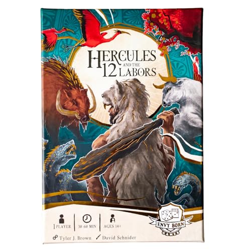 Envy Born Games Hercules and the 12 Labors Solo Card & Dice Game | Mythology Strategy Adventure | Complete Epic Quests Battle Monsters & Unlock Godhood | Immersive Board Game for Adults & Teens