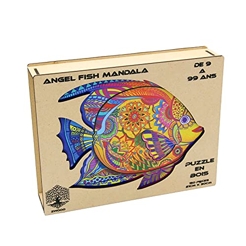 Puzzle de animales de madera para adultos y niños, peces, puzles piezas en forma de animales, rompecabezas de madera, puzle de animal, decorativo, desarrollo intelectual, con pegatina Cover