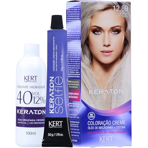 Keraton Coloração Permanente Em Creme Para Cabelos Com Cistina E Óleo De Macadâmia Selfie 50G Nº 12.89 Louro Especial Pérola