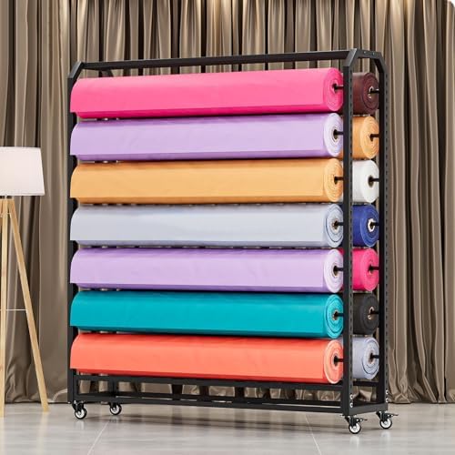 Heavy Duty Fabric Roll Storage Rack with Adjustable Hanging Rod - Mobile Steel Organizer for Vinyl, Leather, Car Window Film, Wallpaper Display - Perfect for Retail and Craft Use