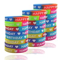 claiol Happy Birthday Bracelets for Birthday Party Supplies Favors, 24pcs Premium Silicone Stretch Wristbands for Kids&Teens in family classroom school .