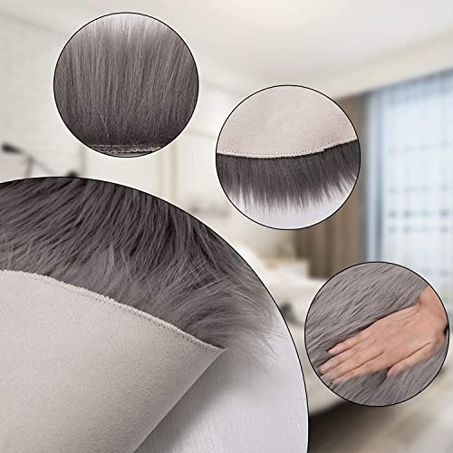 WOLTU Fellteppiche Schaffell, Kunstfell Lammfellimitat Teppich flauschig, Longhair Fell Optik, Dekofell für Stühle, Couch, Sofa Wohnzimmer Schlafzimmer Kinderzimmer, Hellgrau, (90-100) x60 cm
