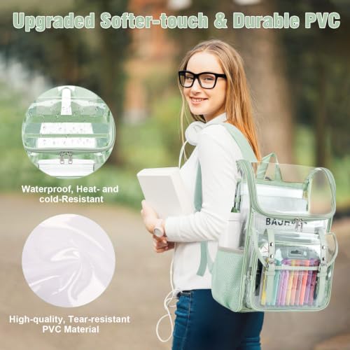 Image of DIGOBAY Clear Backpack with Lunch Bag, Leather Clear Bookbag Heavy Duty | Thick PVC Clear Backpack for Girls Women See Through Transparent Backpacks for Stadium Events College Travel Work, Green