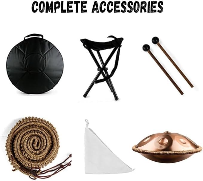 Handpan D Minor - Instrumento de percusión de acero de 432 Hz para yoga, meditación, incluye bolsa de transporte, baquetas y soporte