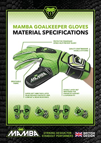 Mamba Goalkeeper Gloves For Youth & Adult - Premium Quality Latex Palm & Back Hand; Finger Spine Protection & Double Layer Wristband. Goalie Gloves For Men, Women, Boys & Girls (6) #TOP1