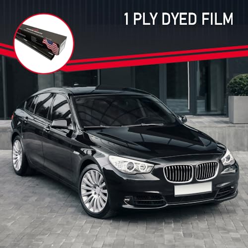 Image of United Universal Black 1Ply Window Tint Film - 20 inch x100', 20% VLT Dyed PET Film, Deep Black Shade, 99% UV Block, Privacy & Interior Protection Film for Car, Truck, SUV, Home - Heat & Glare Control