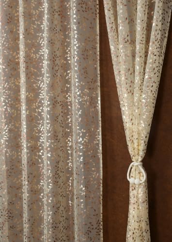 Image of Homefab India Multi Foil Transparent Sheer Curtain - 5 X 4 Feet, Window Curtains, Beige Leaf, Pack of 1 Piece