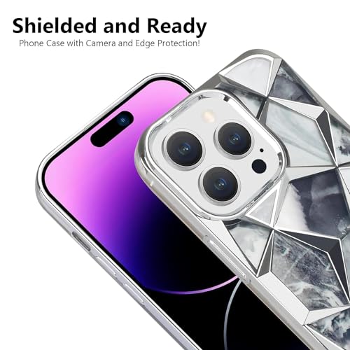Image of COVERLY for iPhone 15 Pro Max 3D Diamond Glitter Sparkle Case,Full Protective Luxury Splash Bling Back Case Pastel Colorful Fashion Aesthetic Cover for Apple iPhone 15 Pro Max (Shinny Silver)