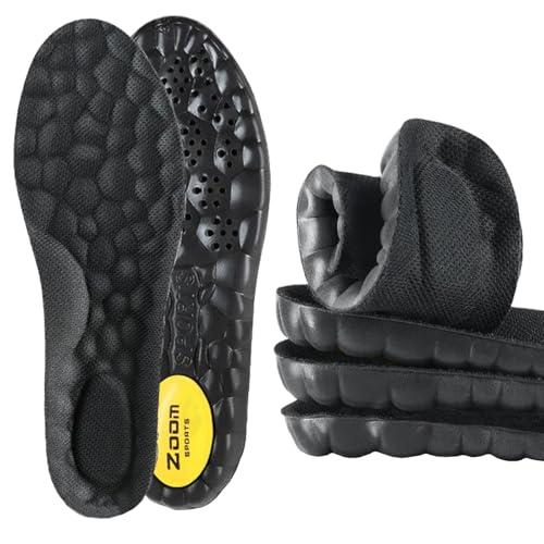 Memory Foam Insoles with Arch Support for Men Women Comfort Massage Insoles Massage Insoles Pain Relief Breathable Shoe Inserts for Trainers Work Casual Shoes Boots (Black, 8.5/9.5 UK)
