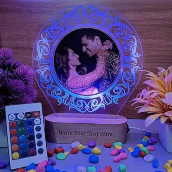 SHAYONA Personalized 3D LED Photo Lamp, Round Shape, Digital UV Printed, Anniversary Gift for Couples, Wife, Husband, Parents, Valentine day 22 cm, Multicolour