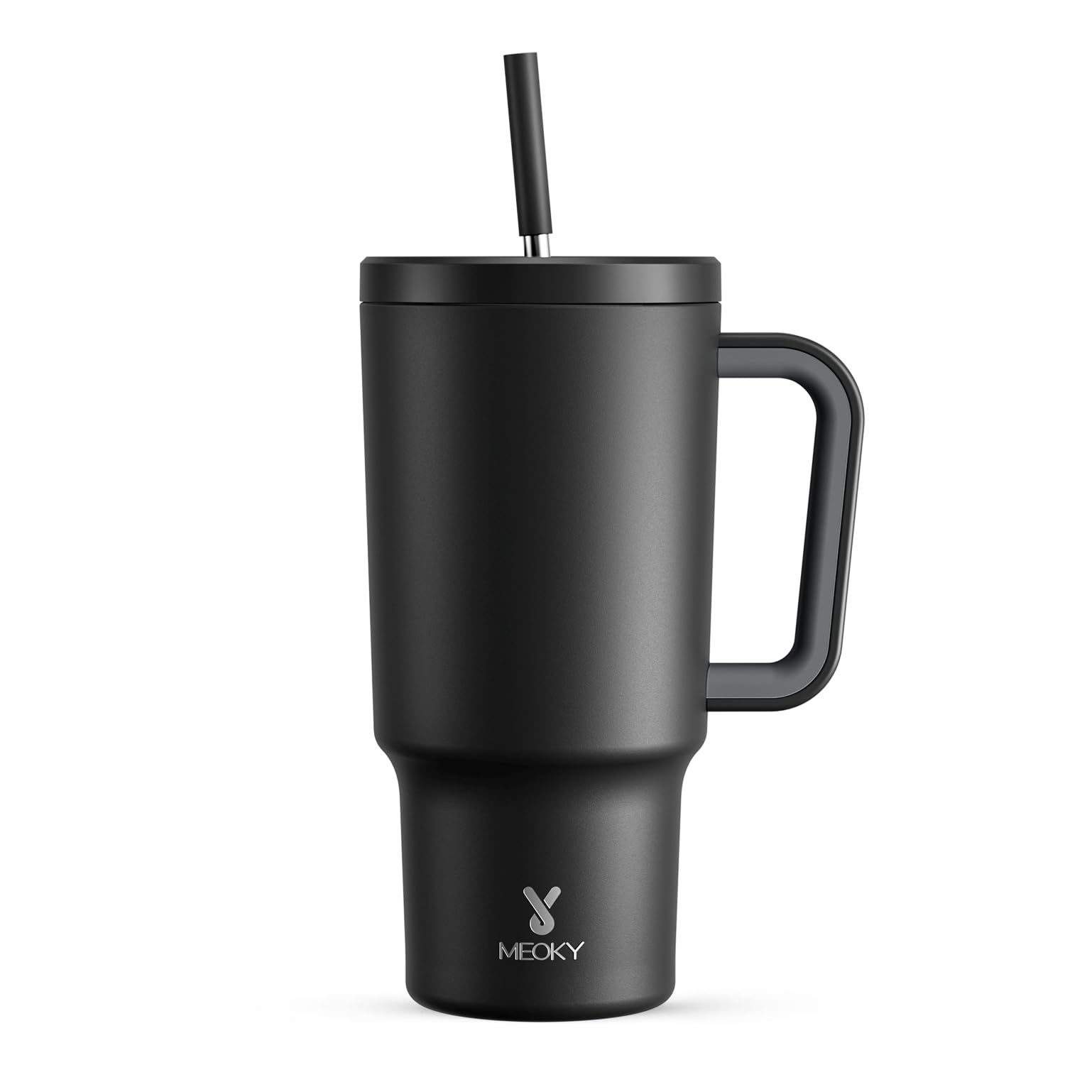 Meoky 30 oz Tumbler with Handle, Tumbler with Lid and Straw, Insulated Stainless Steel Travel Mug, 100% Leak-proof, Cupholder Friendly, Keeps Cold for 24 Hours or Hot for 8 Hours (Night)
