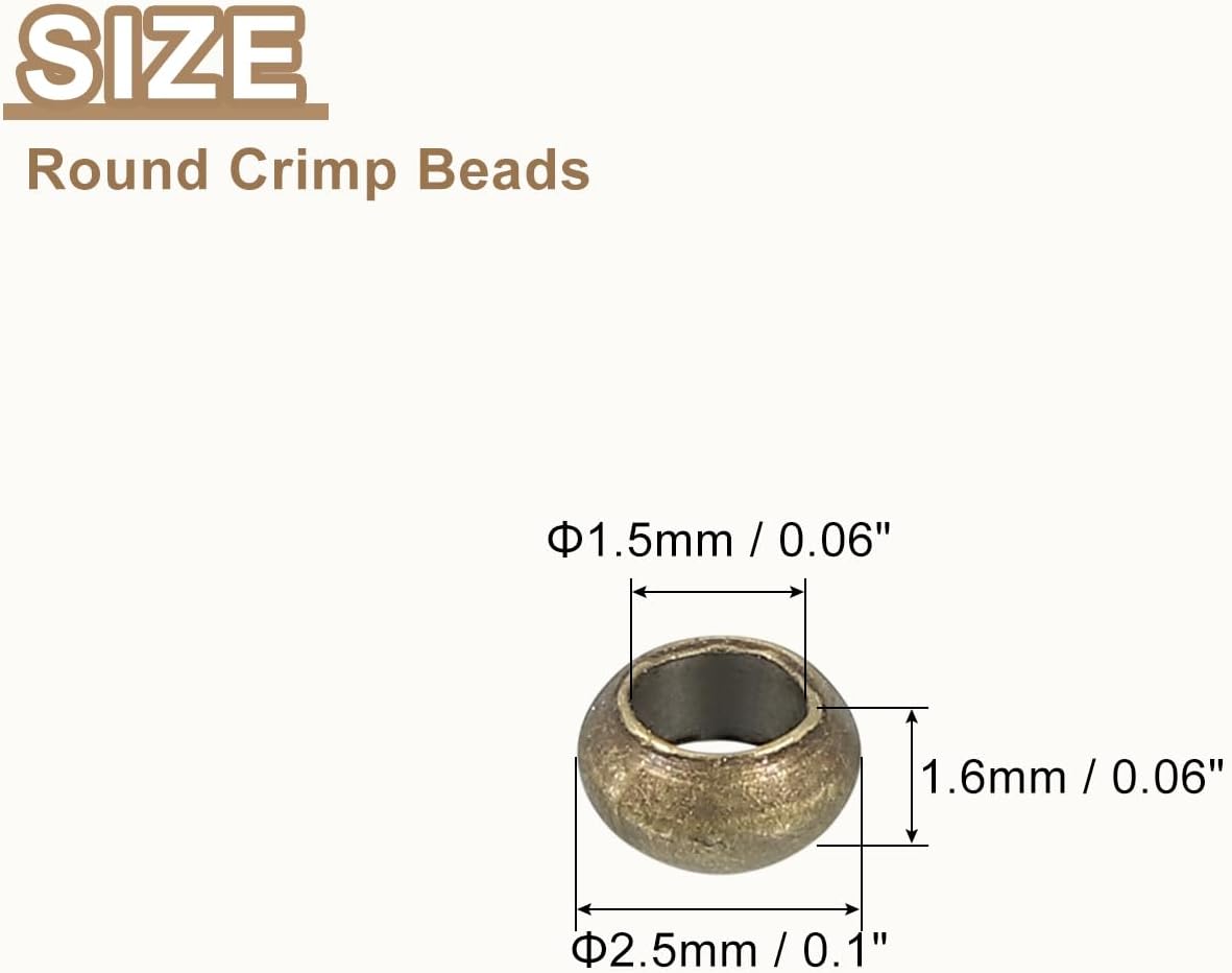 uxcell 800Pcs Round Crimp Beads, 2.5mm Metal Spacer Loose Beads Metal Clamp Ends Tiny Stoppers Bead for Bracelet Jewelry Making Craft DIY, Bronze - Image 2