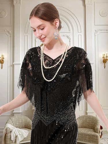 sy soul young 1920s Shawl Wrap Sequin Fringe Flapper shawl Cap for Women Evening Dress Wedding Gatsby Party Harlem Night3