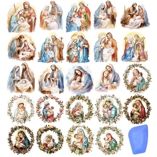 Image of ZMRU 24 Sheets Vintage Christian Rub On Transfers for Crafts, Jesus Stickers for Wood,Furniture Decals, Glass Candle Holder, Porcelain, Candles, Sympathy Gifts, Fabric Projects,3 * 3inch