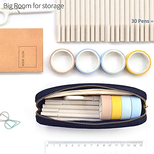Image of Pencil Pen Case, Canvas Pencil Pouch Big Capacity Pen Bag with Zipper Durable Stationary Storage Bag for Adult Students Officers