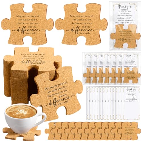 Hushee Inspirational Gift for Coworker Motivational Puzzle Piece Coasters Employee Appreciation Gifts with Cards Bags for Social Worker Staff Office(40 Pcs,Difference) by Hushee - Used condition - US$22.98