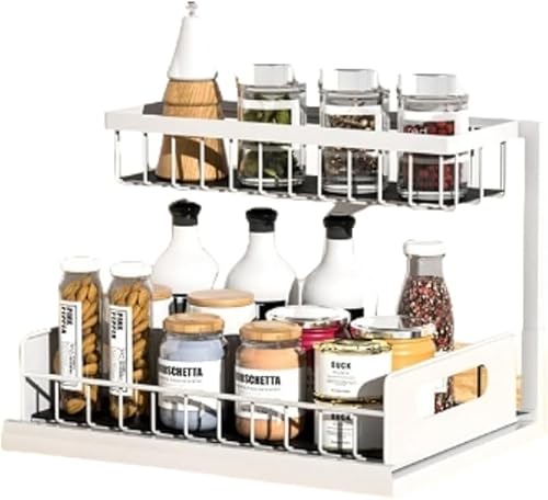 KryZaroホワイトスチール製大容量 2 段引き出し キッチンシンク下・洗面台下収納ラック 台所整理収納キッチンストッカー