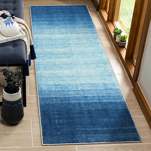 Wonnitar Modern Ombre Washable 2X6 Runner Rug For Hallway,Blue Abstract Bathroom Rug Runner,Non-Slip Low Pile Gradient Soft Entryway Carpet Runner For Laundry Entrance Kitchen #TOP25