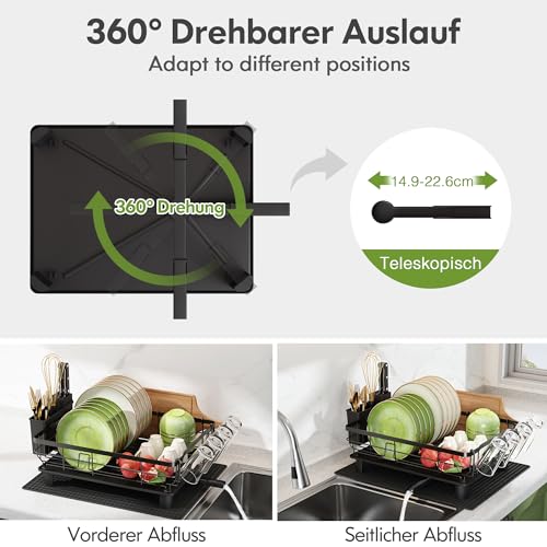 Boosiny Geschirrabtropfgestell Edelstahl, Schwarz – Ansicht 5