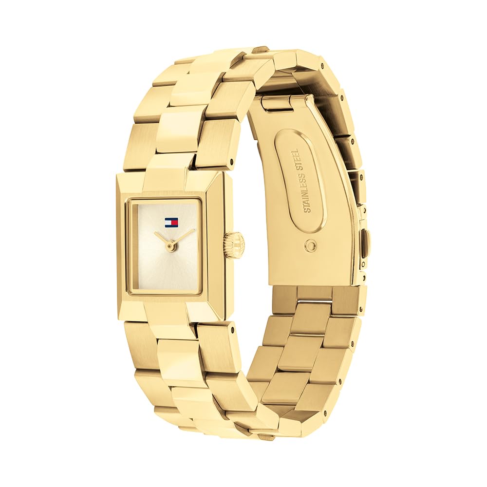Tommy Hilfiger Damen-Quarzuhr mit Rechteckigem Gehäuse und Edelstahlarmband